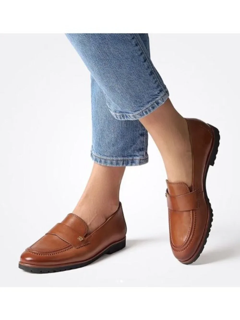 Paul Green Wheaton Flat Loafers Shoes Size 8 Cognac Brown Leather NEW